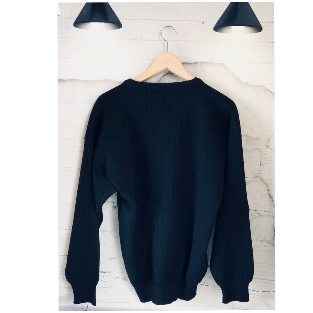 100% ITALIAN WOOL NORM THOMPSON RICH BLACK CREW NECK SWEATER - LRG - Picture 4 of 11